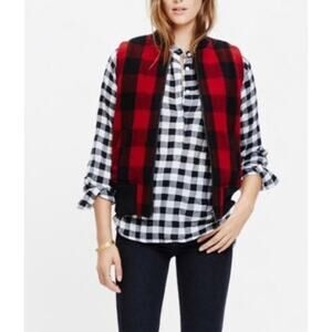 Madewell Wool Blend Buffalo Check Sherpa Fleece Lined Vest Red Black Womens S